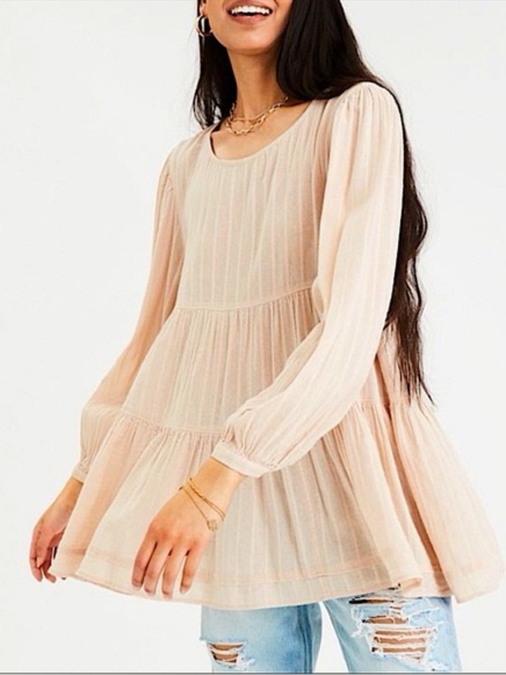 American Eagle Textured Babydoll Peplum Top